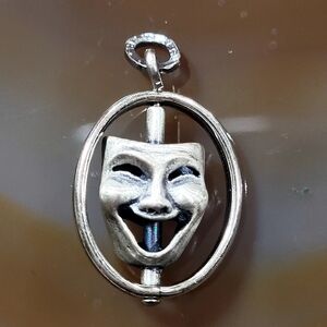 Vintage Beau Sterling Comedy  Tragedy Drama Spinnig Mask Pendant.